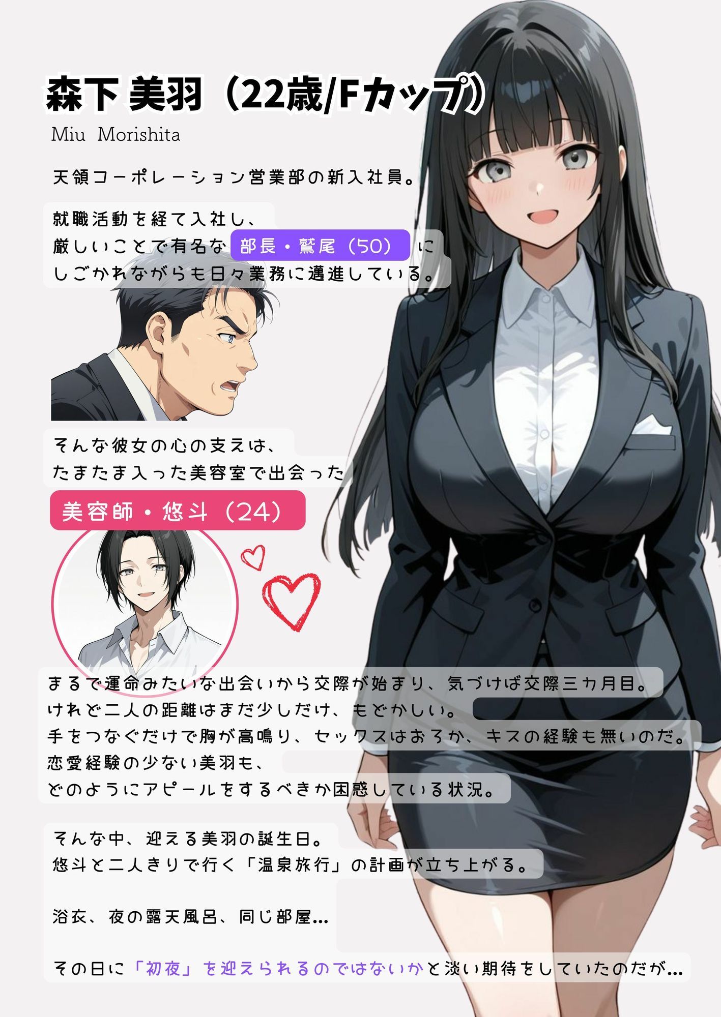 【FANZA同人紹介】 彼氏との誕生日デートで初夜を迎えるはずが…中年上司との出張相部屋で寝取られた話。