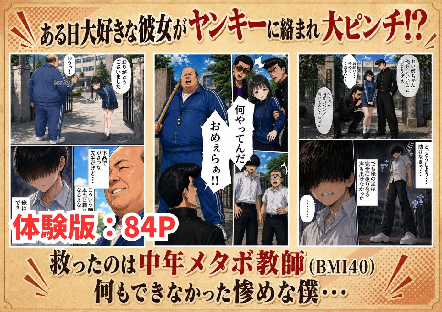 【FANZA同人紹介】 【昭和編】想いを寄せていたクラスメイトが中年メタボ教師（BMI40）と肉体関係だった件